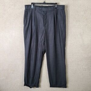 Metro Club‎ Pants Mens 38x32 (36x31) Gray Plaid Pleated Cuffed Trousers Slacks